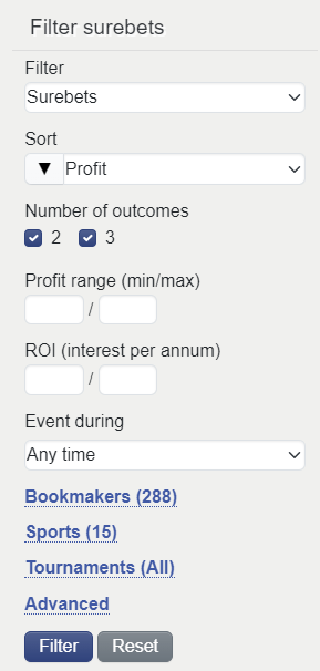 SureBets Filter